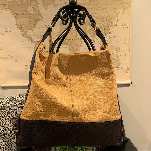 celsius Handbags - Brown and tan Large Leather Hobo Bag Excellent “ Gently” Used
